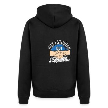 Not Estonian But Supportive Country Traveler - Unisex Premium Bio Zip Hoodie - Schwarz - Hinten - Nico (187cm)