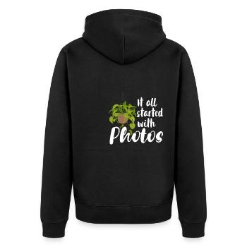 It all started with photos - Unisex Premium Bio Zip Hoodie - Schwarz - Hinten - Nico (187cm)
