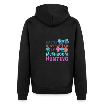 Hunting Mushrooms Funny Saying Nature Forest - Unisex Premium Organic Zip Hoodie - black - Back - Nico (187cm)