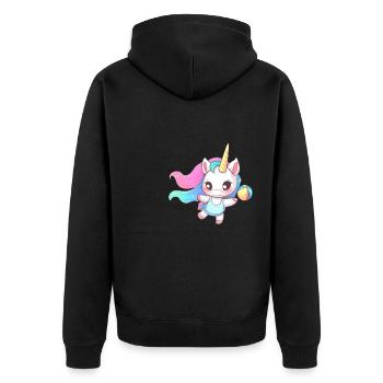 Einhorn spielt Volleyball - Unisex Premium Bio Zip Hoodie - Schwarz - Hinten - Nico (187cm)