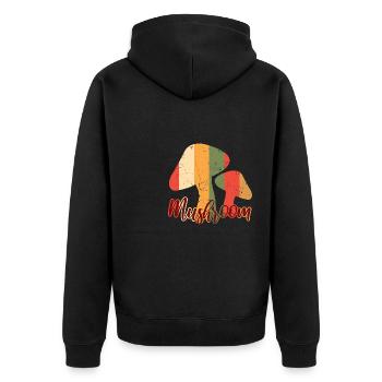Mushroom Vintage Distressed - Unisex Premium Bio Zip Hoodie - Schwarz - Hinten - Nico (187cm)