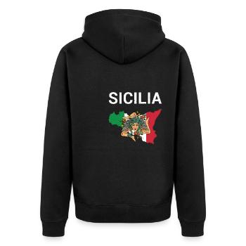 Sizilien Mittelmeer Urlaub Italien Trinacria - Unisex Premium Bio Zip Hoodie - Schwarz - Hinten - Nico (187cm)