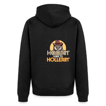 Hootin' Leads To Hollerin' Funny Cowboy - Unisex Premium Bio Zip Hoodie - Schwarz - Hinten - Nico (187cm)