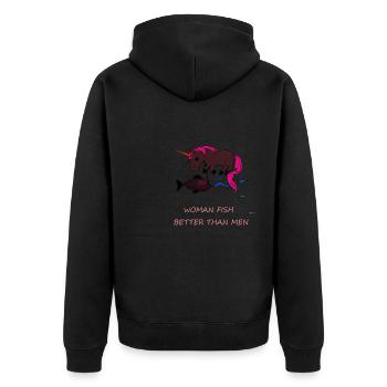 Spruch Witzig Angeln Frauen - Unisex Premium Bio Zip Hoodie - Schwarz - Hinten - Nico (187cm)