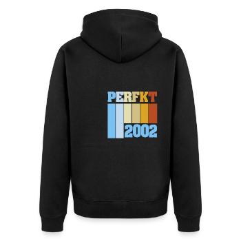 Unique 2002 - Unisex Premium Organic Zip Hoodie - black - Back - Nico (187cm)