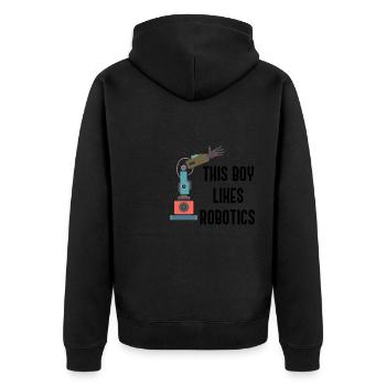 Junge mag Roboter Nette Robotik Technik - Unisex Premium Bio Zip Hoodie - Schwarz - Hinten - Nico (187cm)