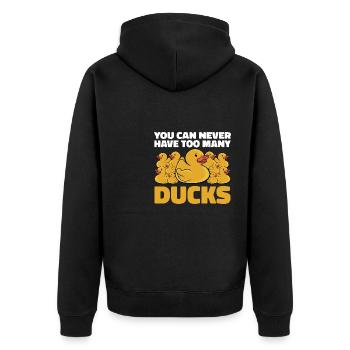 Duckie Duckling You Can Never Have Too Many Rubber - Unisex Premium Bio Zip Hoodie - Schwarz - Hinten - Nico (187cm)