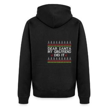 Dear Santa My Girlfriend Did It Ugly Christmas - Unisex Premium Bio Zip Hoodie - Schwarz - Hinten - Nico (187cm)