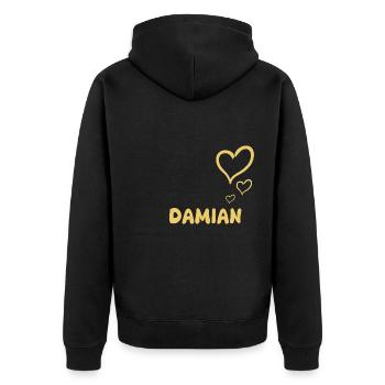 Vorname Damian - Unisex Premium Bio Zip Hoodie - Schwarz - Hinten - Nico (187cm)
