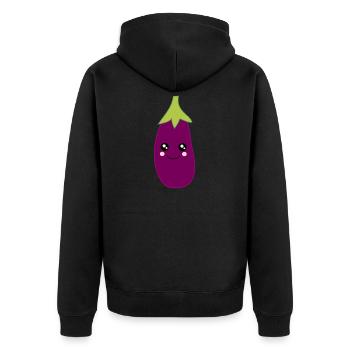 Kawaii,Eggplant,purple, fruits, vegetables, vegan, - Unisex Premium Organic Zip Hoodie - black - Back - Nico (187cm)
