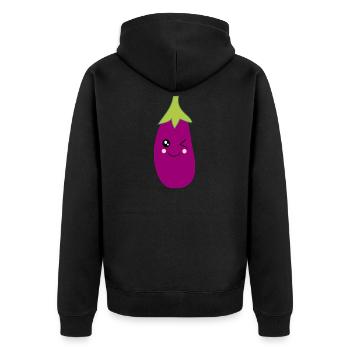 Kawaii,Eggplant,purple, fruits, vegetables, vegan, - Unisex Premium Organic Zip Hoodie - black - Back - Nico (187cm)