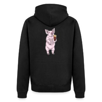 Schwein Bier - Unisex Premium Bio Zip Hoodie - Schwarz - Hinten - Nico (187cm)