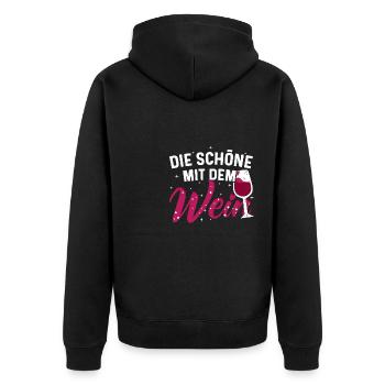 Wein Weintrinkerin Frau Die Schöne mit dem Wein - Unisex Premium Bio Zip Hoodie - Schwarz - Hinten - Nico (187cm)