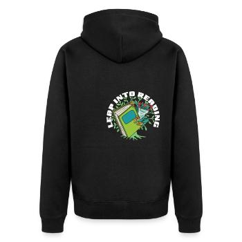 Leap Into Reading Frog Bookworm Love To Read Book - Unisex Premium Organic Zip Hoodie - black - Back - Nico (187cm)