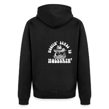 Funny Cowboy Hootin' Leads To Hollerin' - Unisex Premium Bio Zip Hoodie - Schwarz - Hinten - Nico (187cm)