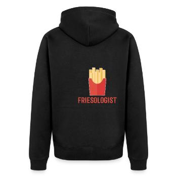 Friesologe Feinschmecker Geschenk - Unisex Premium Bio Zip Hoodie - Schwarz - Hinten - Nico (187cm)