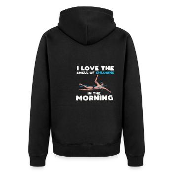 I love smell of chlorine in the morning Design - Unisex Premium Organic Zip Hoodie - black - Back - Nico (187cm)