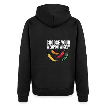 Hot Spicy Funny Choose Your Weapon Wisely Chili Lo - Unisex Premium Organic Zip Hoodie - black - Back - Nico (187cm)