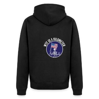 WTF Is A Kilometer Meme Patriotic Skeleton USA - Unisex Premium Organic Zip Hoodie - black - Back - Nico (187cm)