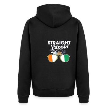 Straight Trippin' Ivory Vacation Tour Travel Trip - Unisex Premium Bio Zip Hoodie - Schwarz - Hinten - Nico (187cm)
