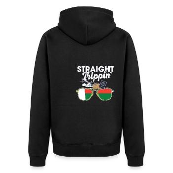 Straight Trippin' Madagascar Vacation Tour Travel - Unisex Premium Bio Zip Hoodie - Schwarz - Hinten - Nico (187cm)