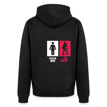 Your Wife My Wife skater - Unisex Premium Bio Zip Hoodie - Schwarz - Hinten - Nico (187cm)