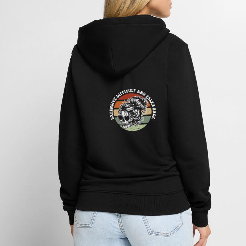 Skeleton Messy Bun Expensive Difficult And Talks Unisex Premium Bio Zip Hoodie