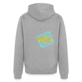 Freizeit Denis - Unisex Premium Bio Zip Hoodie - Grau meliert - Hinten - Nico (187cm)