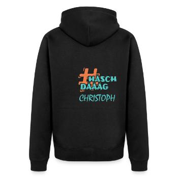 First name Surname Christoph - Unisex Premium Organic Zip Hoodie - black - Back - Nico (187cm)