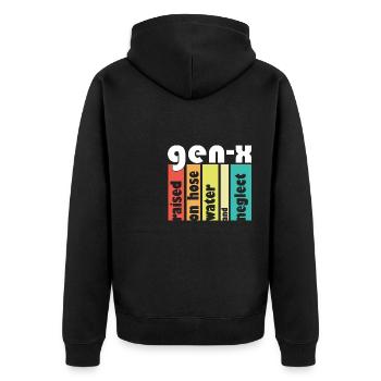 Gen X Raised On Hose Water And Neglect 80s 90s - Unisex Premium Bio Zip Hoodie - Schwarz - Hinten - Nico (187cm)