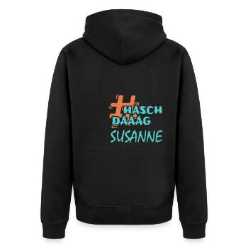 Susanne - Unisex Premium Bio Zip Hoodie - Schwarz - Hinten - Nico (187cm)