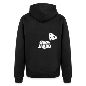 Jakob als Kostbar - Unisex Premium Bio Zip Hoodie - Schwarz - Hinten - Nico (187cm)
