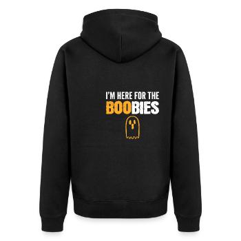 Hier für Tölpel Lustige Person Geschenk - Unisex Premium Bio Zip Hoodie - Schwarz - Hinten - Nico (187cm)