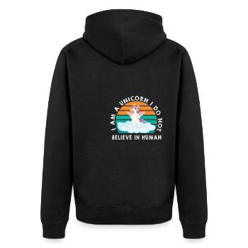 Lustiger Einhorn Spruch I Einhörner - Unisex Premium Bio Zip Hoodie - Schwarz - Hinten - Nico (187cm)