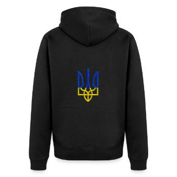 Ukraine Wappen Symbol Gerfalke Trident Dreizack - Unisex Premium Bio Zip Hoodie - Schwarz - Hinten - Nico (187cm)
