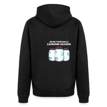 Grab your balls canning season - Unisex Premium Organic Zip Hoodie - black - Back - Nico (187cm)