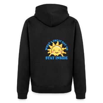 SONNE SONNENSCHEIN SONNENBLUME - Unisex Premium Bio Zip Hoodie - Schwarz - Hinten - Nico (187cm)