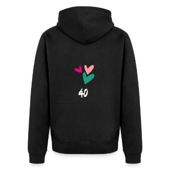 40. 40 JAHRE. 40-jähriges JUBILÄUM. GEBURTSTAG 40 JAHRE. - Unisex Premium Bio Zip Hoodie - Schwarz - Hinten - Nico (187cm)