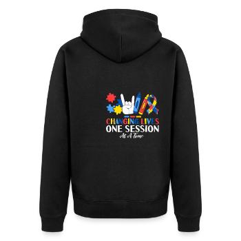 Changing Lives One Session At A Time ABA - Unisex Premium Bio Zip Hoodie - Schwarz - Hinten - Nico (187cm)