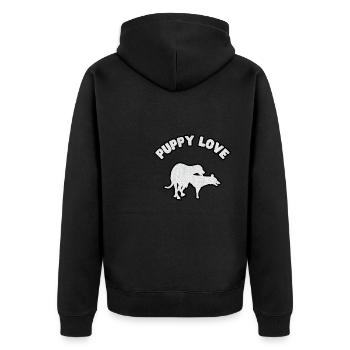 Puppy Love White Grunge - Unisex Premium Bio Zip Hoodie - Schwarz - Hinten - Nico (187cm)