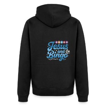Joueur de bingo interrogez-moi sur la conception du bingo chanceux - Veste à capuche bio Premium Unisexe - noir - Dos - Nico (187cm)