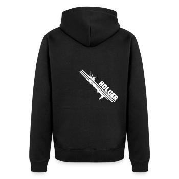 Geschenk für Holger - Unisex Premium Bio Zip Hoodie - Schwarz - Hinten - Nico (187cm)