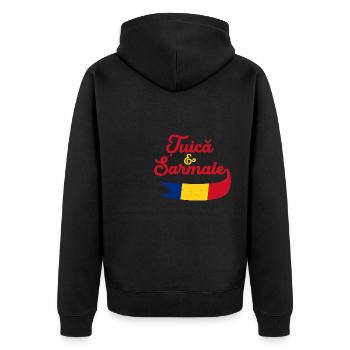 Balkan Rumänien Flagge Reise Rumänisch - Unisex Premium Bio Zip Hoodie - Schwarz - Hinten - Nico (187cm)