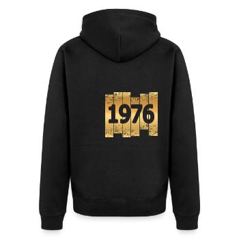 Jahr 1976 - Unisex Premium Bio Zip Hoodie - Schwarz - Hinten - Nico (187cm)