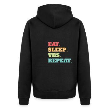 Eat Sleep VBS Repeat Vacation Bible School Crew - Unisex Premium Bio Zip Hoodie - Schwarz - Hinten - Nico (187cm)