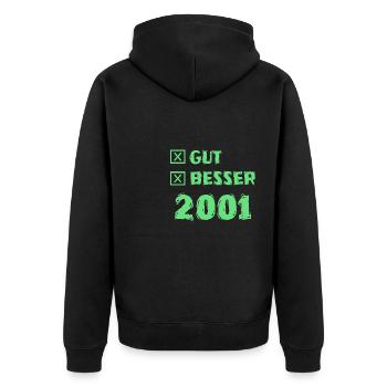 Besser 2001 - Unisex Premium Bio Zip Hoodie - Schwarz - Hinten - Nico (187cm)