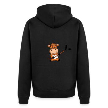 Cute Cow Hockey Player - Unisex Premium Organic Zip Hoodie - black - Back - Nico (187cm)