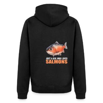 Lachse Lachs - Unisex Premium Bio Zip Hoodie - Schwarz - Hinten - Nico (187cm)