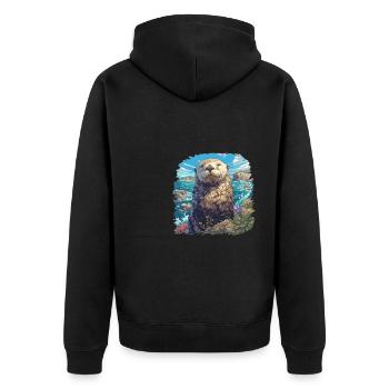 Seeotter - Unisex Premium Bio Zip Hoodie - Schwarz - Hinten - Nico (187cm)
