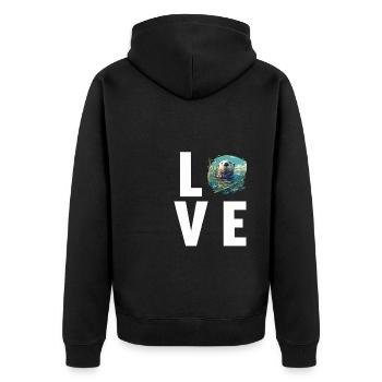 Seeotter - Unisex Premium Bio Zip Hoodie - Schwarz - Hinten - Nico (187cm)